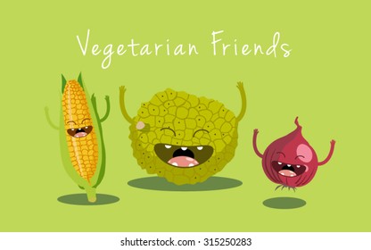 Happy vegetable characters icon set vector illustration