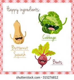 Happy vegetable characters icon set vector illustration