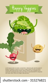 Happy vegetable characters icon set vector illustration