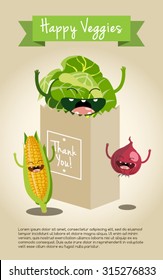 Happy vegetable characters icon set vector illustration