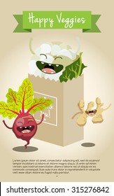 Happy vegetable characters icon set vector illustration