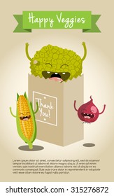 Happy vegetable characters icon set vector illustration