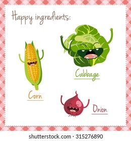 Happy vegetable characters icon set vector illustration