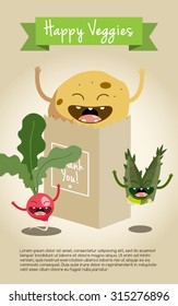 Happy vegetable characters icon set vector illustration