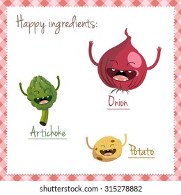 Happy vegetable characters icon set vector illustration