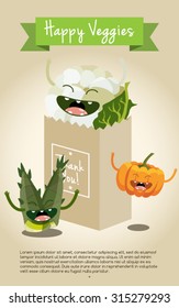 Happy vegetable characters icon set vector illustration