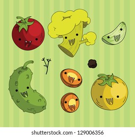 Happy vegetables characters set