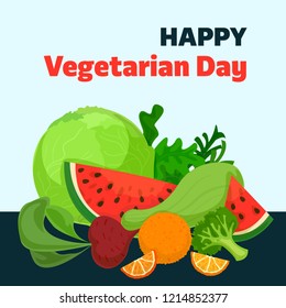 Happy vegetarian day concept background. Cartoon illustration of happy vegetarian day vector concept background for web design
