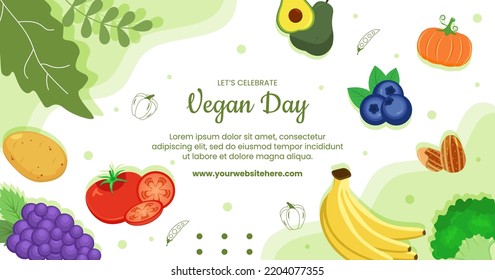 Happy Vegetarian Day or Vegan Post Template Hand Drawn Cartoon Flat Illustration