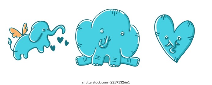 Happy Velentine Day. Lovely Elephants in cartoon flat style isolated on white background.