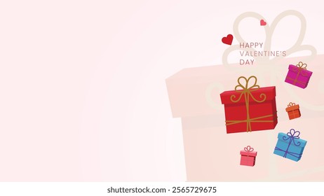 Happy Velentine's Day background  with gifts boxes and love icon suit for web poster, flyer, stylish brochure, greeting card, cover, wallpaper