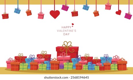 Happy Velentine's Day background with gifts boxes icon suit for web poster, flyer, stylish brochure, greeting card, cover, wallpaper  