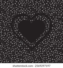 Happy Velentine's Day background with seamless pattern gifts boxes icon suit for web poster, flyer, stylish brochure, greeting card, cover, wallpaper isolated in black