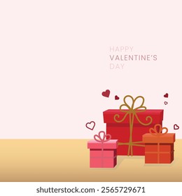 Happy Velentine's Day with gifts boxes, love icon suit for web poster, flyer, stylish brochure, greeting card, cover. Romantic background 