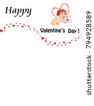 Happy Velrntines day template  with cartoon baby Cupid, angel, amour character holding love letter and space for text on white background with many hearts around. Vector illustration, greeting card.