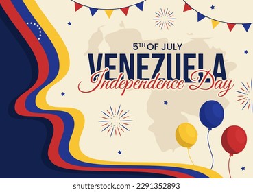 Happy Venezuela Independence Day Vector Illustration on 5 July with Flags, Balloon and Confetti in Memorial Holiday Background Hand Drawn Template
