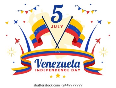 Happy Venezuela Independence Day Vector Illustration on 5 July with Flags, Balloon and Confetti in Memorial Holiday Flat Cartoon Background