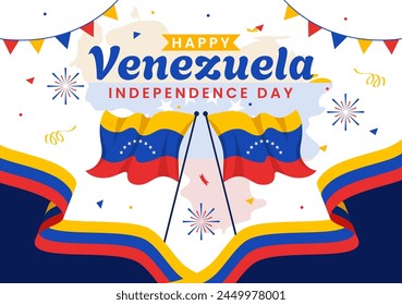 Happy Venezuela Independence Day Vector Illustration on 5 July with Flags, Balloon and Confetti in Memorial Holiday Flat Cartoon Background