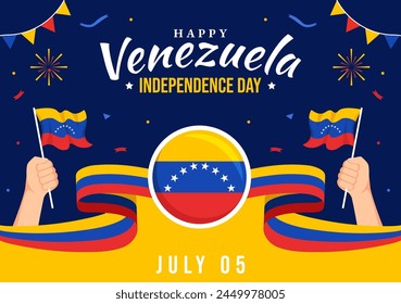 Happy Venezuela Independence Day Vector Illustration on 5 July with Flags, Balloon and Confetti in Memorial Holiday Flat Cartoon Background