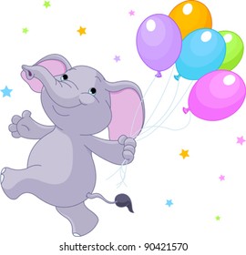 Happy Very Cute baby elephant with balloons