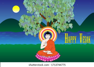 Happy Vesak, Buddha birth, enlightenment and death, peaceful religion 