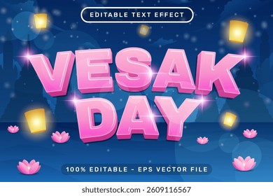 happy vesak day 3d text and editable text effect effect with lotus flower and night sea background