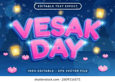 happy vesak day 3d text and editable text effect effect with lotus flower and night sea background