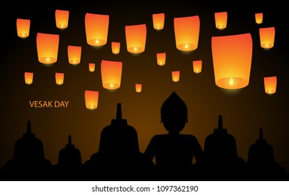 Happy Vesak day background with lantern and temple. EPS 10