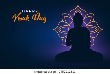 Happy Vesak Day background vector illustration with Lord Buddha silhouette.