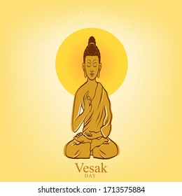 Happy Vesak day banner with Buddha and circle full moon sign vector illustration