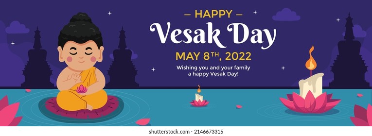 happy vesak day banner vector flat design