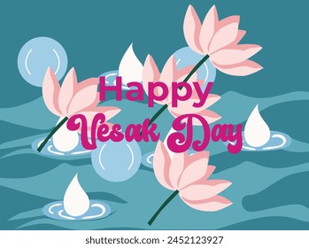 Happy Vesak Day, Buddha Day. Banner with Buddha silhouette, lotus, lights and patterns. indian jayanti bodhi banner