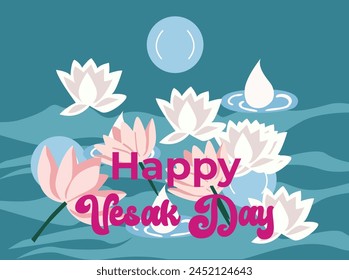 Happy Vesak Day, Buddha Day. Banner with Buddha silhouette, lotus, lights and patterns. indian jayanti lord vesak thailand design monk wesak pray
