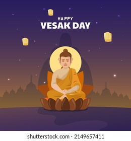 Happy Vesak day with buddha meditation illustration design