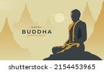 Happy Vesak Day, Buddha Purnima wishes greetings with a buddha vector illustration. Can be used for posters, banners, greetings, and print design.