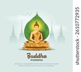Happy Vesak Day, Buddha Purnima wishes greetings with buddha and lotus with leaf illustration. used for poster, banner, logo, background, greetings, print design. abstract vector illustration design.