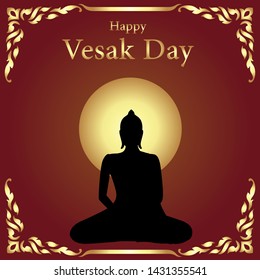 Happy vesak day or buddha purnima  silhouette style with traditional frame