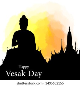 Happy vesak day or buddha purnima silhouette style with watercolor background