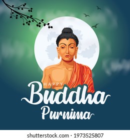 Happy Vesak Day, Buddha Purnima wishes greetings with buddha. Can be used for poster, banner, logo, background, greetings, print design, festive elements. vector illustration.