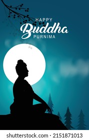 Happy Vesak Day Buddha Purnima  With blue Background Silhouette Vector Illustration design 