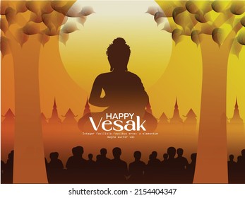 Happy vesak day or buddha purnima Buddha sitting under bodhi tree on sunset background-Magha Puja