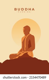 Happy Vesak Day, Buddha Purnima wishes greetings with a buddha vector illustration. Can be used for posters, banners, greetings, and print design.