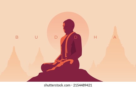 Happy Vesak Day, Buddha Purnima wishes greetings with a buddha minimal vector illustration. Can be used for posters, banners, greetings, and print design