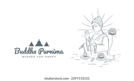 Happy Vesak Day and Buddha Purnima with Lord Buddha drawing doodle vector illustration design