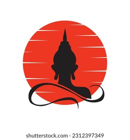 Alles Gute zum Vesak Day, Buddha Purnima wünscht Grüße mit Buddha und Lotus Illustration. Kann für Poster, Banner, Logo, Hintergrund, Grüße, Print-Design, festliche Elemente verwendet werden. Vektorgrafik