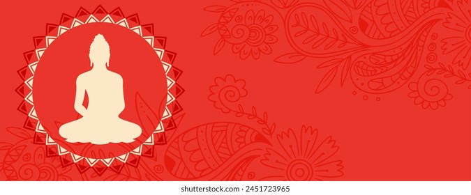 happy vesak day or buddha purnima red banner with text space vector