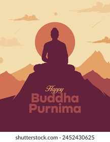 Happy Vesak Day, Buddha Purnima wünscht Grüße mit einer minimalen Buddha-Vektorillustration. Kann für Plakate, Banner, Grüße und Druckdesign verwendet werden