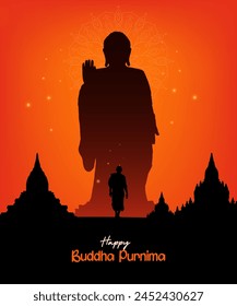 Happy Vesak Day, Buddha Purnima wünscht Grüße mit einer minimalen Buddha-Vektorillustration. Kann für Plakate, Banner, Grüße und Druckdesign verwendet werden