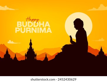 Happy Vesak Day, Buddha Purnima wünscht Grüße mit einer minimalen Buddha-Vektorillustration. Kann für Plakate, Banner, Grüße und Druckdesign verwendet werden