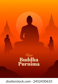 Happy Vesak Day, Buddha Purnima wünscht Grüße mit einer minimalen Buddha-Vektorillustration. Kann für Plakate, Banner, Grüße und Druckdesign verwendet werden